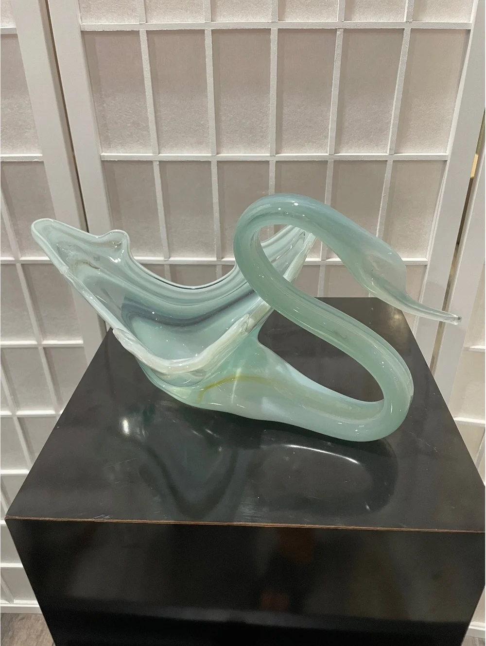 Vintage Murano Art Glass Swan Figurine in Swirled Aqua and White